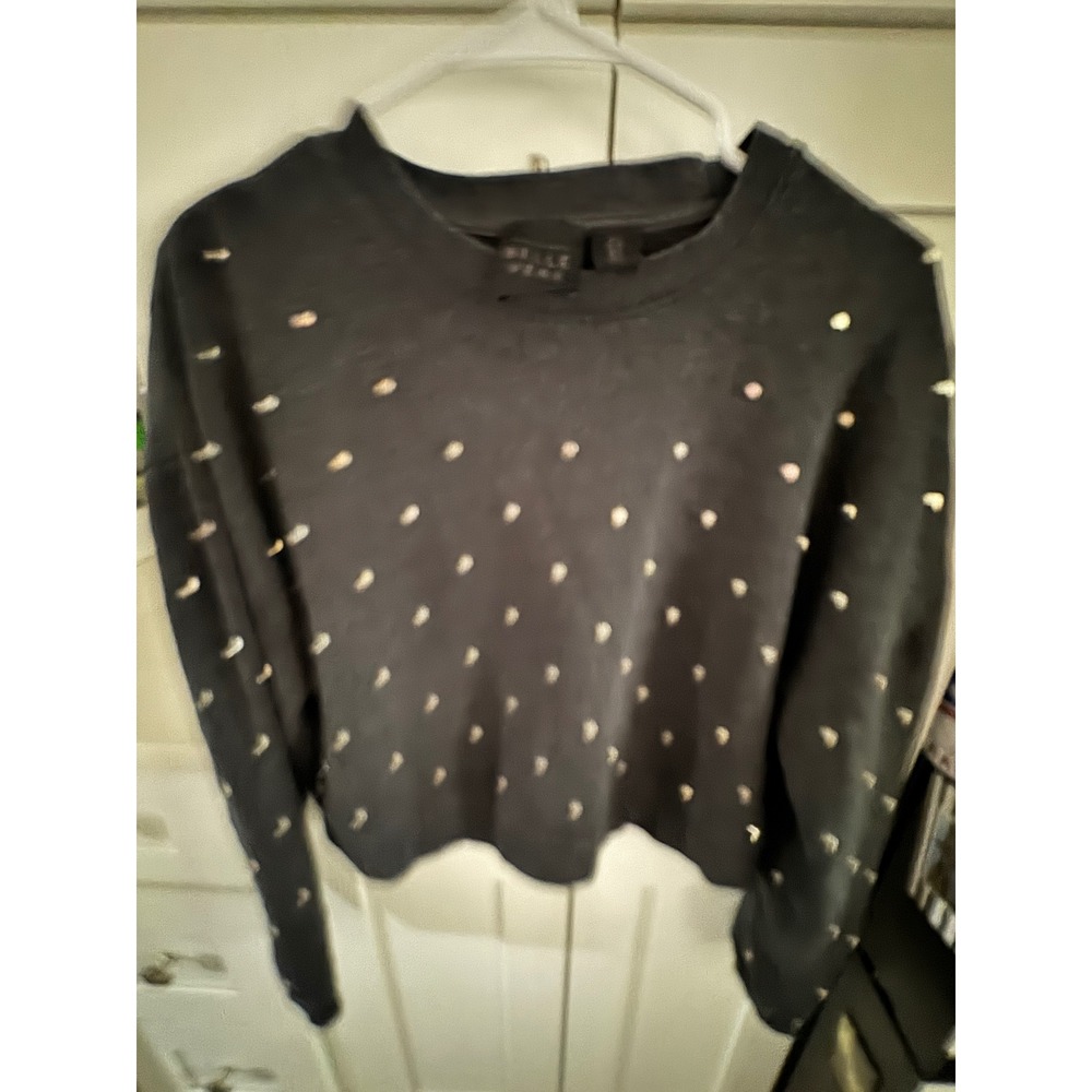 Belle Vere‎ Womens Studded Cropped Sweatshirt Charcoal Grey Silver Studs S